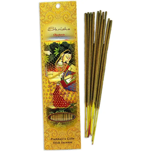 Prabhuji's Gifts Wierooksticks, handgerold, 'Shrisha' met gardenia, 20 sticks Bruin
