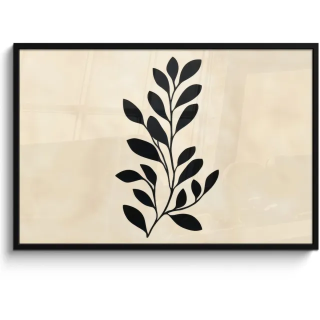 FrameYourWall Poster in lijst - Fotolijst 120x80 cm - Posters - Minimalistisch - Tak - Bladeren - Zwart - Posterlijst zwart - Decoratie - Wanddecoratie woonkamer - Muurdecoratie slaapkamer