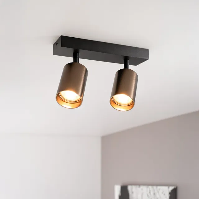 LUSENZ Taurus bronzo II by LUSENZ - 2-lichts plafondspot met kantelbare geborstelde bronzen spots en matzwarte basis Brons