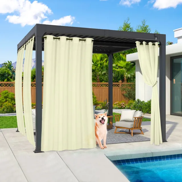 Qelus Vitrage Buitengordijn Waterdicht met Ringen & Lussen - Winddicht Outdoor Gordijn UV-Bescherming - Subtiele Privacy - 132x244cm - Crème - 1 Stuk Crème - 1Stuk