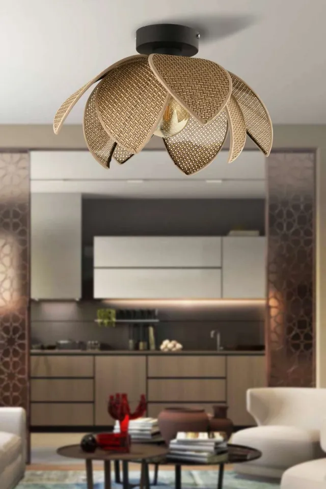 Opviq Asir - Kroonluchter - Beige, zwart - METALEN BEHUIZING - 37 x 37 x 25 cm