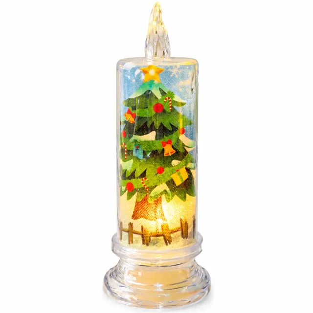 SWGOTA led kaarsen - decoratieve kaarslamp met kerstboomprint en voet, 18 cm hoog Transparant