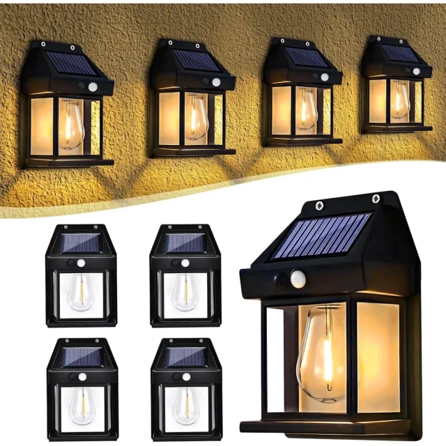 GelldG Buitenzonnelamp - met bewegingssensor - LED-zonnewandlamp - Draadloze buitenlamp - Geschikt voor tuin, garage- en balkonverlichting - 3 standen - 4 stuks zwart