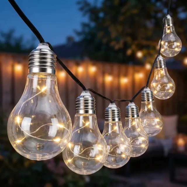 Cheqo Lichtsnoer - Feestverlichting - Lichtsnoer Buiten - Party Lights met 10 Heldere Peerlampen en 50 LED - Lichtslinger - Tuinverlichting - Gloeilampen - Warm Wit - voor Buiten - Sfeerverlichting - Tuin Lichtsnoer - Partyverlichting