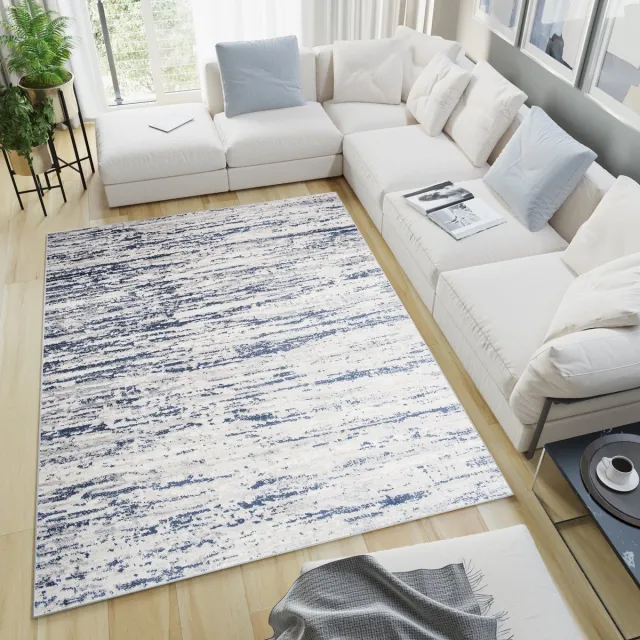 Tapiso Sky Vloerkleed Grijs Blauw Lijnen Woonkamer Tapijt Maat - 140x200 Blauw Grijs