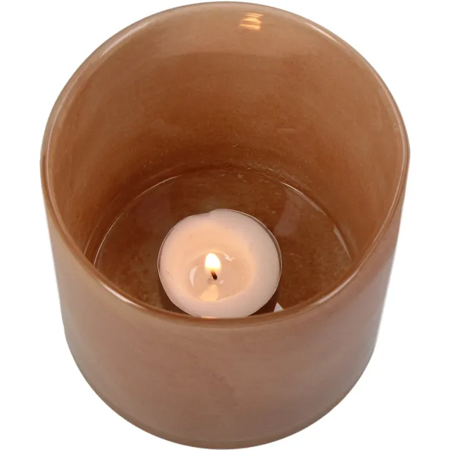 HD Collection Kaarsenhouder Terra Glas 10x10x10cm Peach
