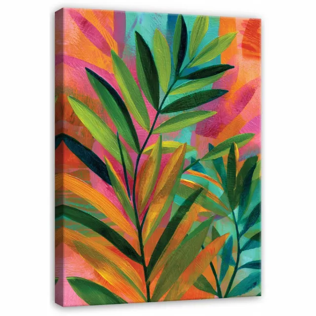WALLARENA Schilderij op canvas - 60x40 cm - abstracte bladeren Art Deco - Geschikt voor slaapkamer en woonkamer Veelkleurig