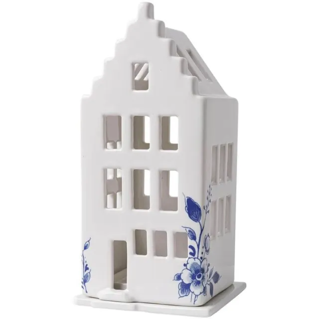 Heinen Delfts Blauw Waxinelichthouder huis - trapgevel - Delfts blauw - 17 cm