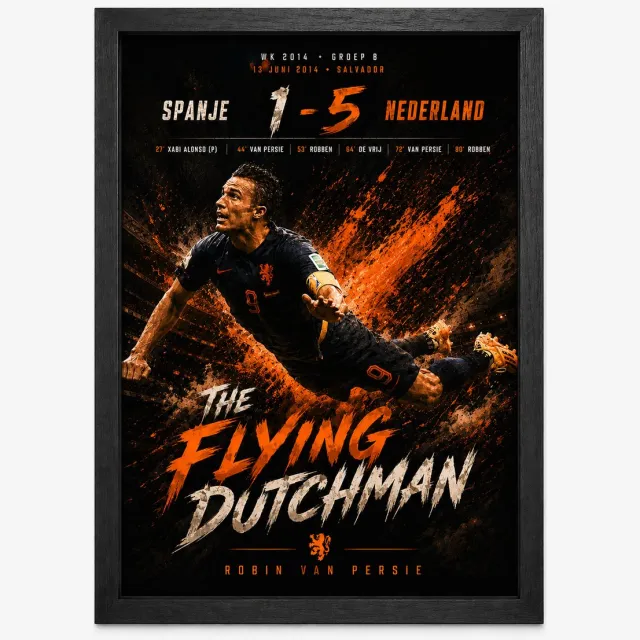 Joshimo Robin van Persie Poster | The Flying Dutchman WK 2014 | Spanje 1-5 Nederland | Inclusief Zwarte A4 Lijst