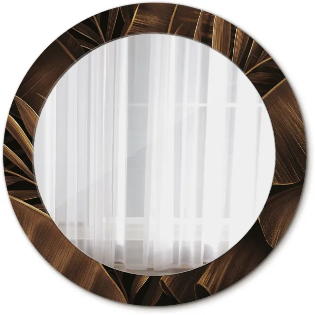 TULUP Spiegel - Spiegel op gehard Glas - Ronde Spiegel - Bruine bananenbladeren - Diameter: 70 cm - Decoratieve spiegel met patroon - Woonkamerspiegel - Inloopkastspiegel - Hal - Bruine - Met spiegelprint - Elegant Spiegel - Montageset Bruin Bruine bananenbladeren