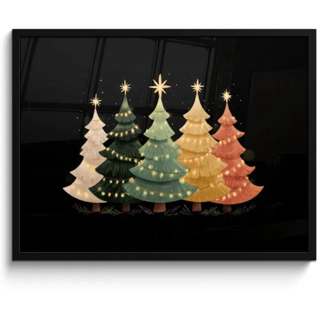 FrameYourWall Poster in lijst - Fotolijst 70x50 cm - Posters - Kerstbomen - Kleurrijk - Lichtjes - Ster - Posterlijst zwart - Decoratie - Wanddecoratie woonkamer - Muurdecoratie slaapkamer - Kerstversiering - Kerstdecoratie voor binnen - Kerstmis