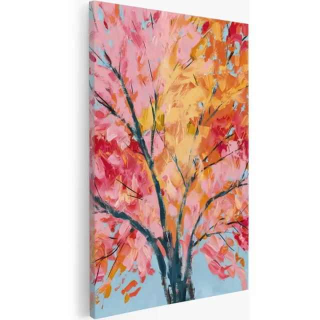 Saammp Canvas Schilderij - Boom - Bloemen - Abstract - 30x45 - Foto op canvas - Wanddecoratie - Muurdecoratie Woonkamer - Kantoor Decoratie Multicolor