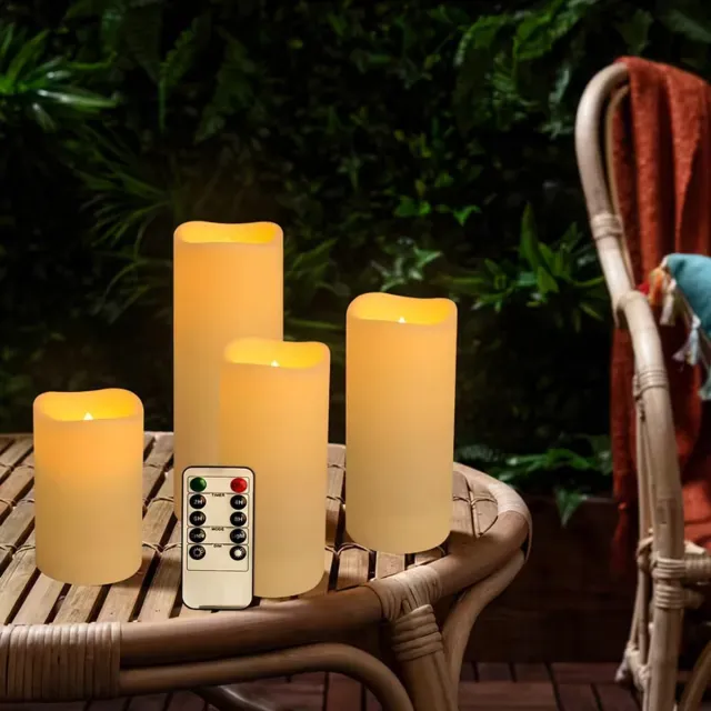 PomBoo Led kaarsen set van 4 - Veilige kaars - batterij - Brandveilig - Kindveilig - Bewegende vlam - Decoratie - Afstandsbediening. Warm licht ivoor wit