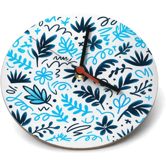Mr Cadeautjes Klok rond Ø 19 - design Neonlijn-patroon met botanische vormen op zwart | cadeau Wit