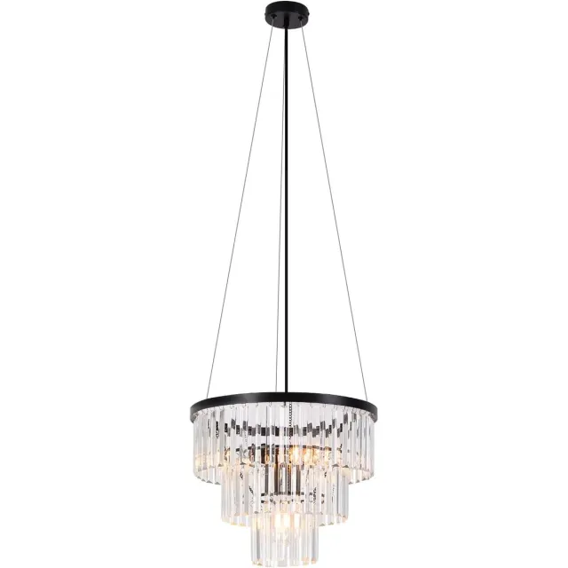 Glitzerlife Hanglampen - Modern kristallen design - Verstelbare hoogte - E27 - Ø40cm - Zwart - Hanglampen eetkamer woonkamer keuken Mat Zwart