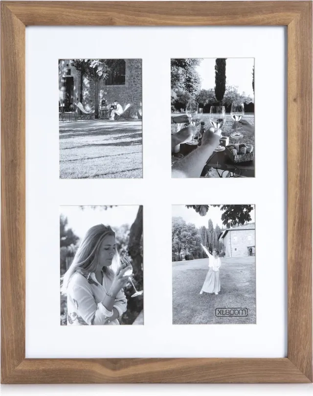 XLBoom Badia Fotolijst - Collagelijst voor 4 foto's - In Hout - Walnoot - Fotoformaat 18x13cm Bruin