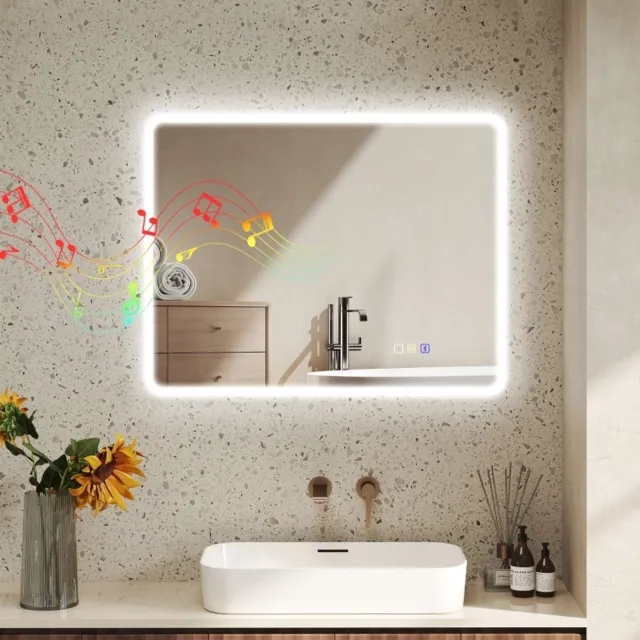 STILVORA Badezimmerspiegel Led Bluetooth 70 X 90 Cm Touchschakelaar 3 Kleuren Anti Condens Geheugenfunctie Zilver Wandspiegel Voor Badkamer Silver