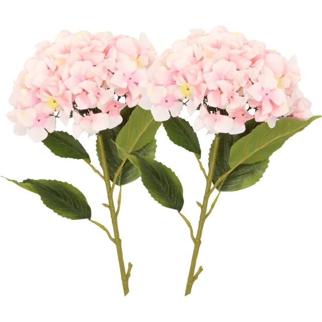 DK design Kunstbloem Hortensia tak - 2x - lichtroze - 109 cm - losse steel - Kunst zijdebloemen