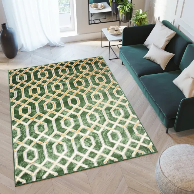 Tapiso Turmalin Vloerkleed Groen Laagpolig Rug Carpet Tapijt Goudkleur Groen
