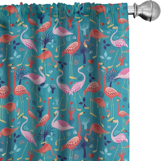 ABAKUHAUS Flamingo gordijnen – 2x75x225 cm – Microfaser – Halfduisterend – Veelkleurig Mehrfarbig