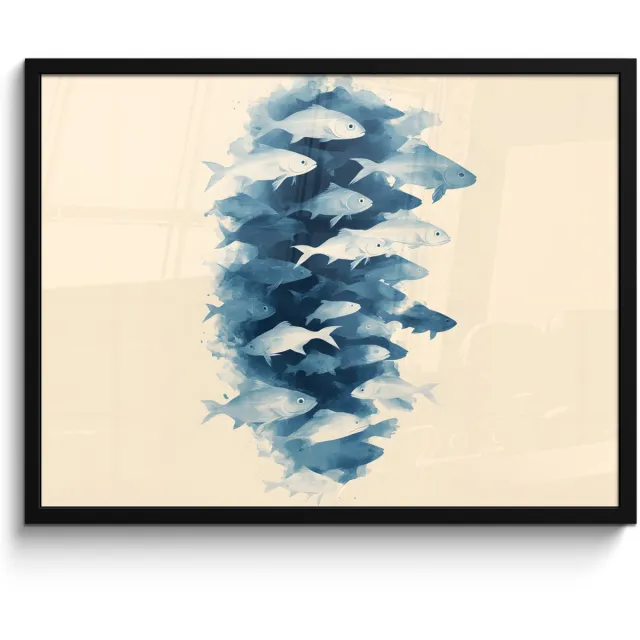 FrameYourWall Poster in lijst - Fotolijst 70x50 cm - Posters - Vissen - Minimalistisch - Blauw - Posterlijst zwart - Decoratie - Wanddecoratie woonkamer - Muurdecoratie slaapkamer