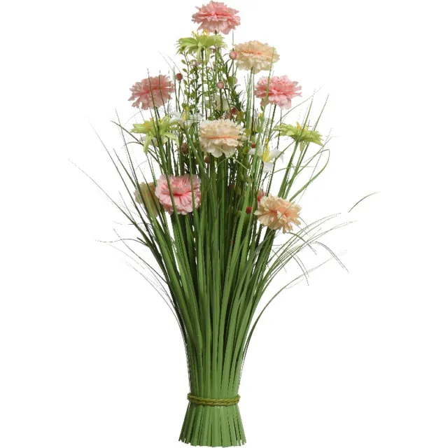 Everlands Kunstgras boeket bloemen - anjers - roze tinten - H70 cm