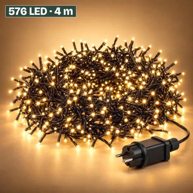 Levano Kerstverlichting Buiten 576 LED 4,2 m Warm Wit - Kerstboomverlichting - Lichtsnoer Buiten - Kerstlampjes - Lichtsnoer Binnen - Clusterverlichting - Kerstverlichting Binnen - LED Snoer - Kerstlampjes met Stekker - Timer Verlichting - IP44