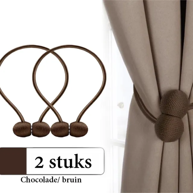 Fain Luxe Gordijn Embrasse – 2 stuks – Chocolade/ bruin – Ronde vorm – Gordijnhouders - Embrasses voor Gordijnen - Gordijn Embrasse Haak - Magnetisch Gordijnkoord - 45 cm Lang
