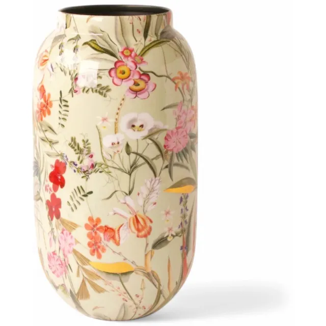 Winq Vaas metaal met bloemenprint-16x31cm-grote vaas-vaas voor bloemen -vazen met print roze
