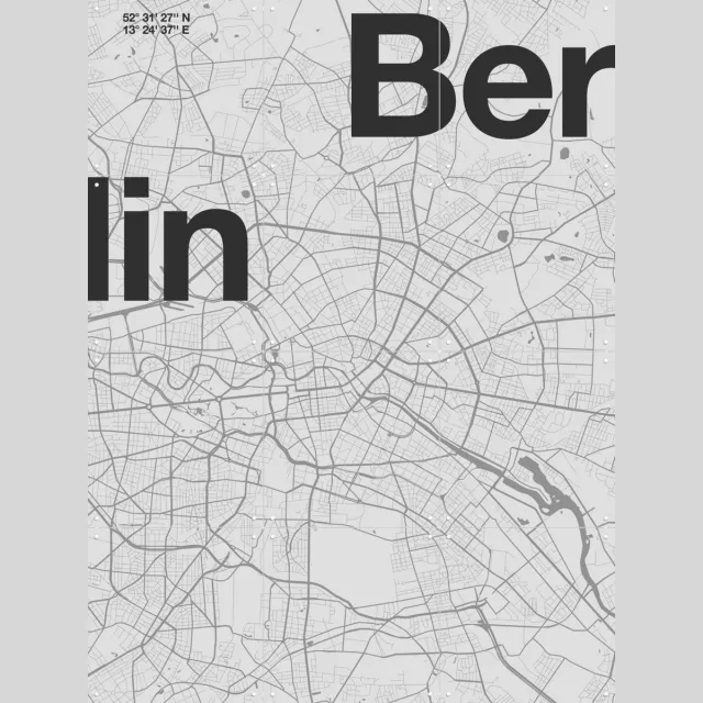 IXXI Berlin Map, Florent Bodart - 60 x 80 cm - Grote wanddecoratie en posters - Illustraties, Mancave Lichte tinten / Zwart en wit