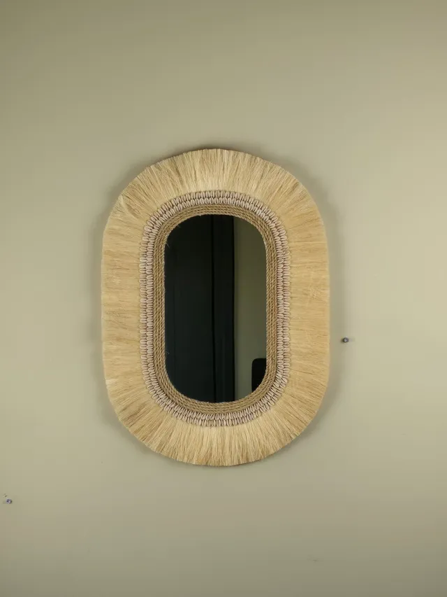 Blitzdeco Wandspiegel - Juan - Ovaal - Raffia - Beige/Bruin - Handgemaakt - 40CM