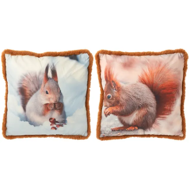 J-Line kussen Eekhoorn - polyester - bruin/gebroken wit - large - 2 stuks Bruin - Wit