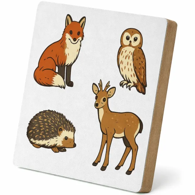 Mr Cadeautjes MDF staande fotolijst 15,2 x 15,2 - design Een set van vier bosdieren in een vergelijkbare educatieve v | cadeau Wit