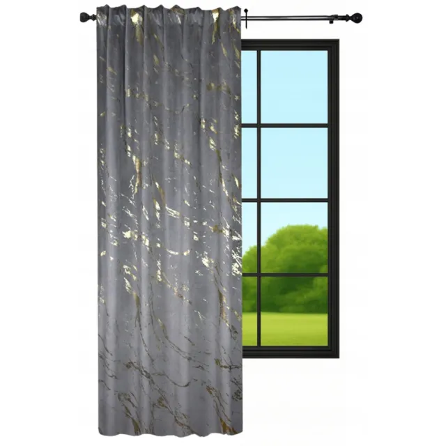 NOW-ART Luxe Velours Gordijn 140x250cm - Marmerlook met Gouden Patroon Donkergrijs;Goud