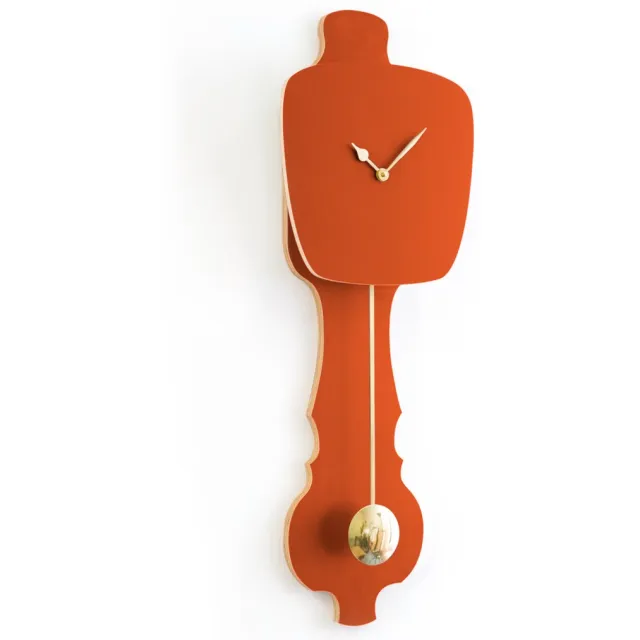 Kloq Wandklok met Pendule - Batterijen Inbegrepen - Wanddecoratie - Quartz Beweging - Niet-Tikkend Batterij Aangedreven - Roest Rood & Glimmend Goud - Small Roest Rood en Goud