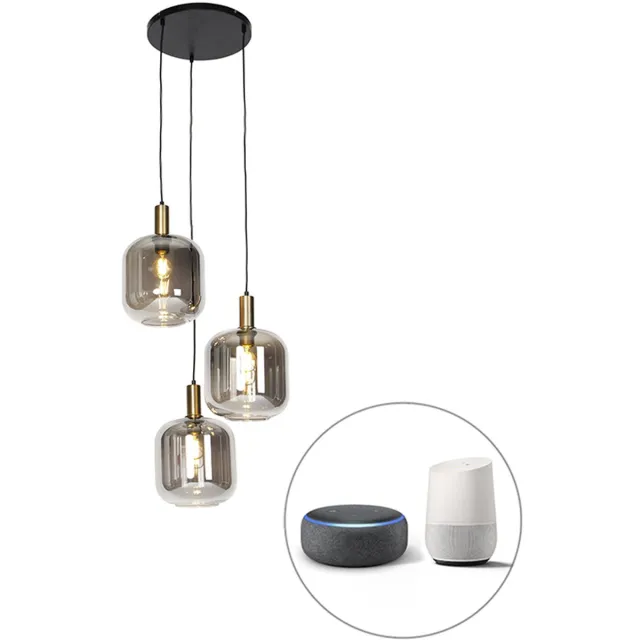 QAZQA zuzanna - Design Dimbare LED Smart Hanglamp eettafel incl. wifi met Dimmer - 3 lichts - Ø 60 cm - Zwart Goud - Woonkamer | Slaapkamer | Keuken
