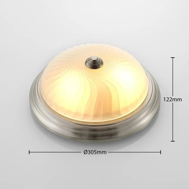Lindby plafondlamp - 2lichts - Ijzer, glas - H: 12.2 cm - E27 - antiek messing, opaal wit