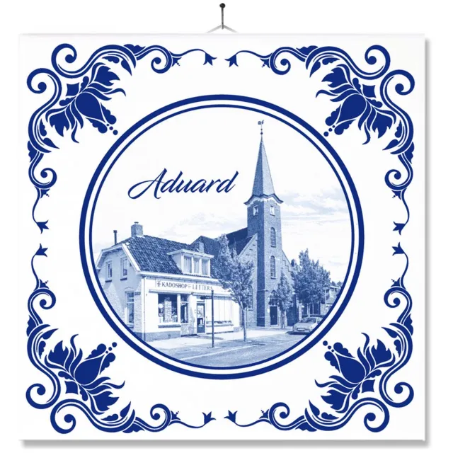 MC Living Tegel Met Opdruk | Aduard | Delft Blauw | Cadeau | Inclusief Geschenkdoos | Standaard | Ophangsysteem Multi-Color