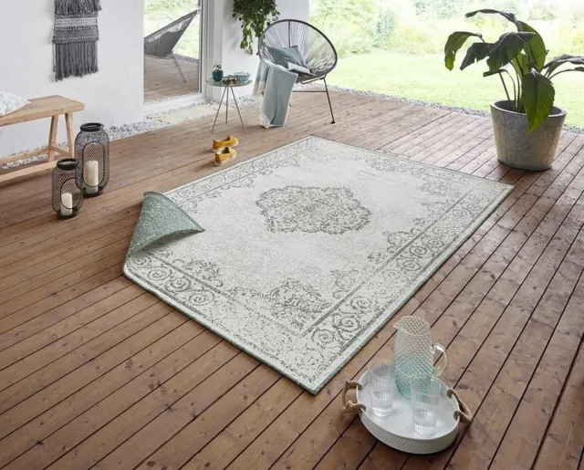 flycarpets Omkeerbaar Buitenkleed / Vloerkleed - Cebu - Groen / Creme - Laagpolig Tuintapijt / Buitentapijt / Tuinkleed - 240x340 cm