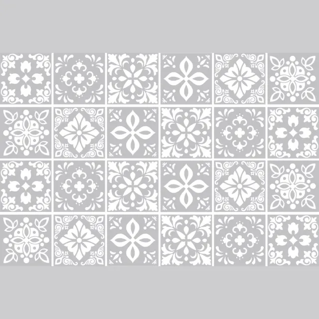 Walplus Andalu Cement Spaanse Tegelsticker - Lichtgrijs/Wit - 15x15 cm - 24 stuks