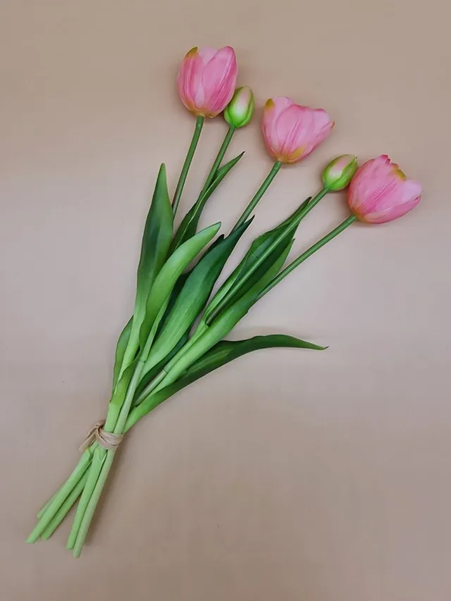 Wonders at Home Official Real Touch Tulips - Dubbele Knoppen - Pink - Real Touch Tulpen - Frans Roze - Tulpen - Kunstbloemen - Kunst Tulpen - Kunst Boeket - Tulp - 40 CM - Bos Bloemen - Latex Bloem - Bruiloft