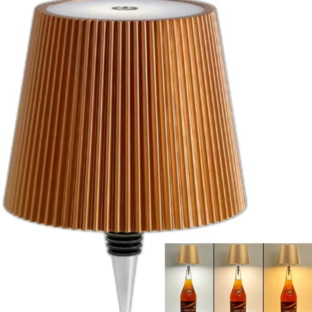 Zyronn Draadloze fleslamp - 3-kleurige dimbare LED-tafellamp met aanraakbediening voor restaurants, huizen, bars, kantoren en Kerstmis Goud