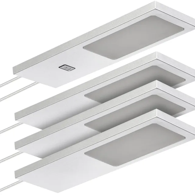 Sotech set van 4 LED-meubellampen GIULIA II met / zonder sensor zilvergrijs, 2700K warm wit incl. transformator & verdeler Onderkastverlichting