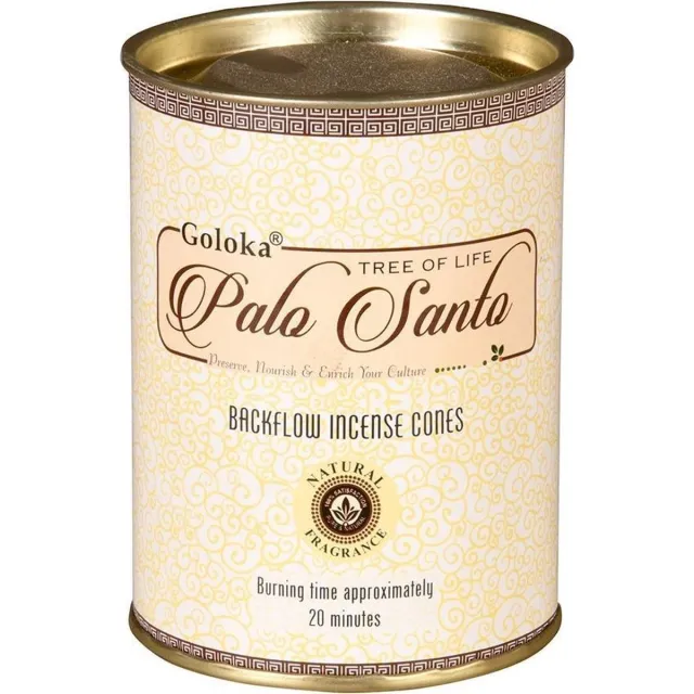 Goloka Palo Santo BackFlow wierook Cones (24 Incense cones) Wit met bruine verpakking