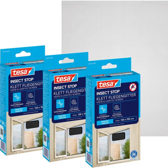 Tesa INSECT STOP H&L Fly Screen for Window - hor met klittenband, op, zonder boren, antraciet - 3x 130 x 150 cm