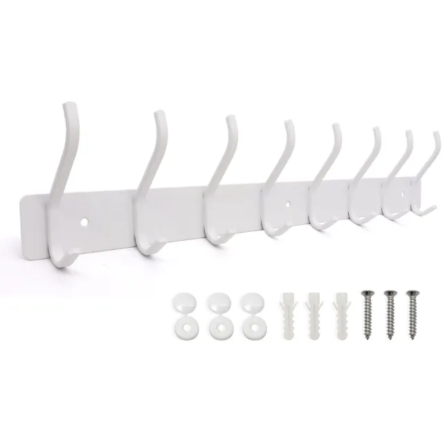 My Ninki ® Stijlvolle en Robuuste Wandkapstok met 8 Haken voor Badkamer en Slaapkamer, Witte Afwerking, Metalen Constructie