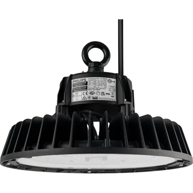 LEDVION LED High bay, IP65, 100-80-55W, 175 lm/W, Driver, 4000K, Dimbaar, UFO lamp voor, werkplaatsverlichting, halverlichting, plafondlamp werkplaats Zwart