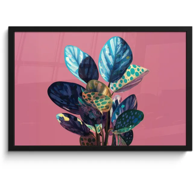 FrameYourWall Poster in lijst - Fotolijst 60x40 cm - Posters - Plant - Bladeren - Stippen - Abstract - Posterlijst zwart - Decoratie - Wanddecoratie woonkamer - Muurdecoratie slaapkamer