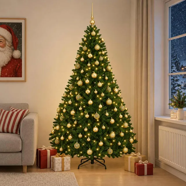 vidaXL Kunstkerstboom middengroen met kerstbal 240 cm 300 LED's