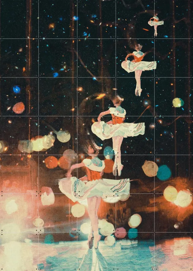 IXXI Steps Toward The Stars, Vineet Suresh - 100 x 140 cm - Grote wanddecoratie en posters - Geometrische Kunst, Abstract, Speels, Vintage Wit